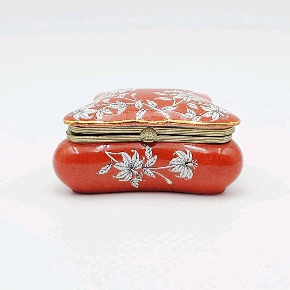 Vintage Butterfly-Shaped Porcelain Trinket Box Reddish Orange Floral Ardalt 7467